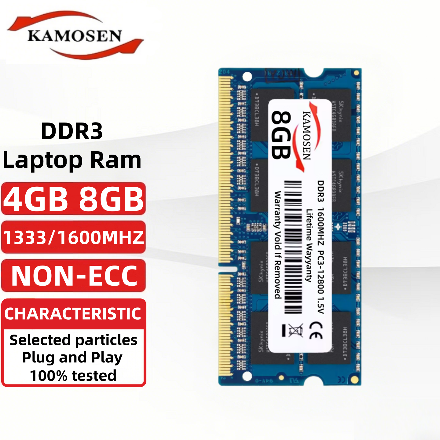 ノートパソコン用DDR3メモリRAM 4GB 8GB SODIMM 1333MHz 1600MHz PC3-10600S PC3-12800S 204ピン 1.5V 非ECC ノートパソコン用RAM