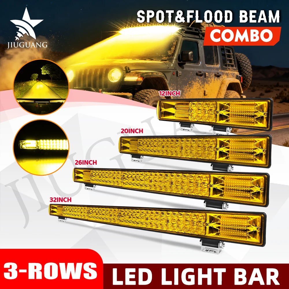 HAOLIDE LED ライトバー 3 列 12 インチ 3500k イエロースポットフラッドビーム超高輝度 IP68 耐火防塵 SUV オフロード使用用