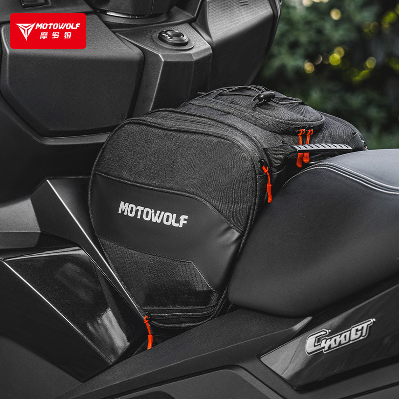 MOTOWOLF 防水オートバイ燃料タンクバッグ 15L ユニバーサルフィットスクーターフロントラックバッグ反射ロゴ付き