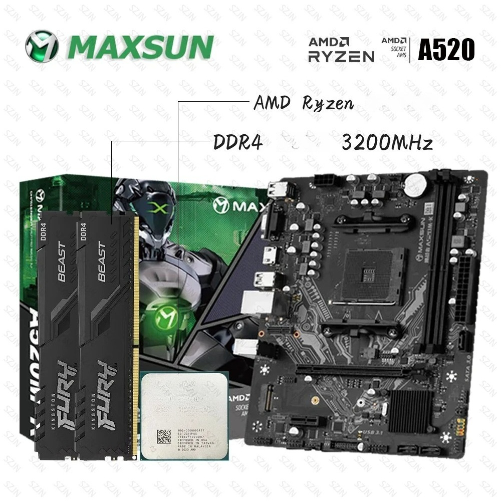 MAXSUN A520M-K Mothewrboard キット Ryzen 3/5/7 セット DDR4 16-32G 3200MHz サポート PCIE 3.0 M.2 NVME/SATA ゲーミングマザーボードコンボ