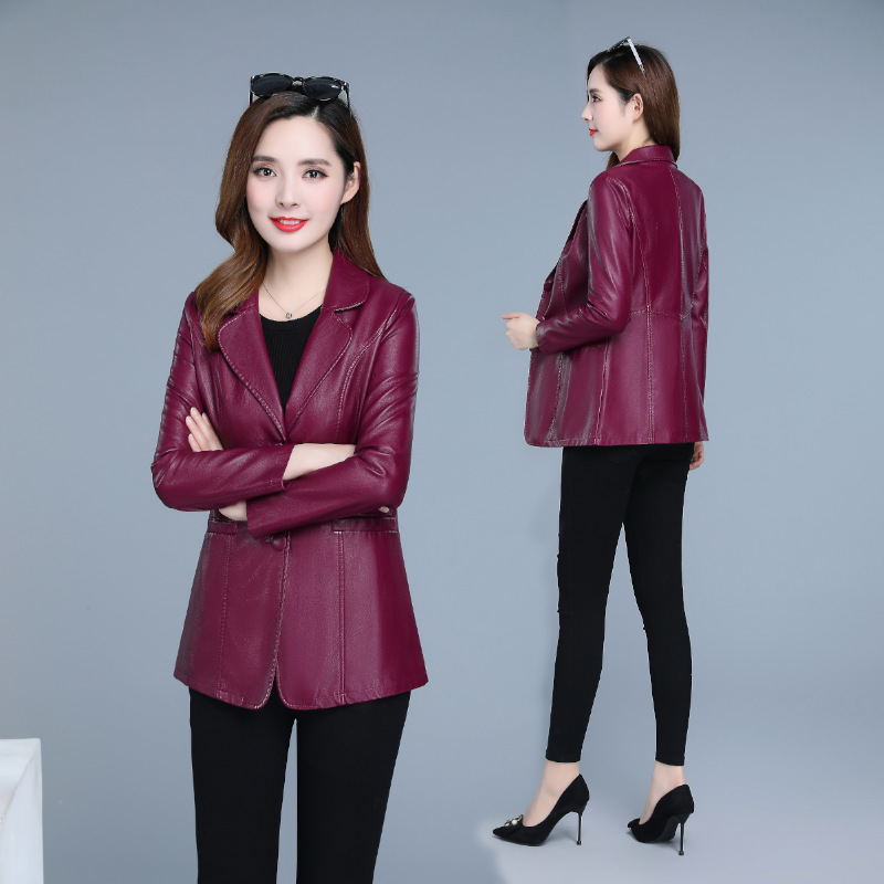 プラスサイズ秋冬ショートスタイルの女性のレザージャケットスーツの襟スリムフィット Pu レザーコートファッショナブルな通勤スタイル