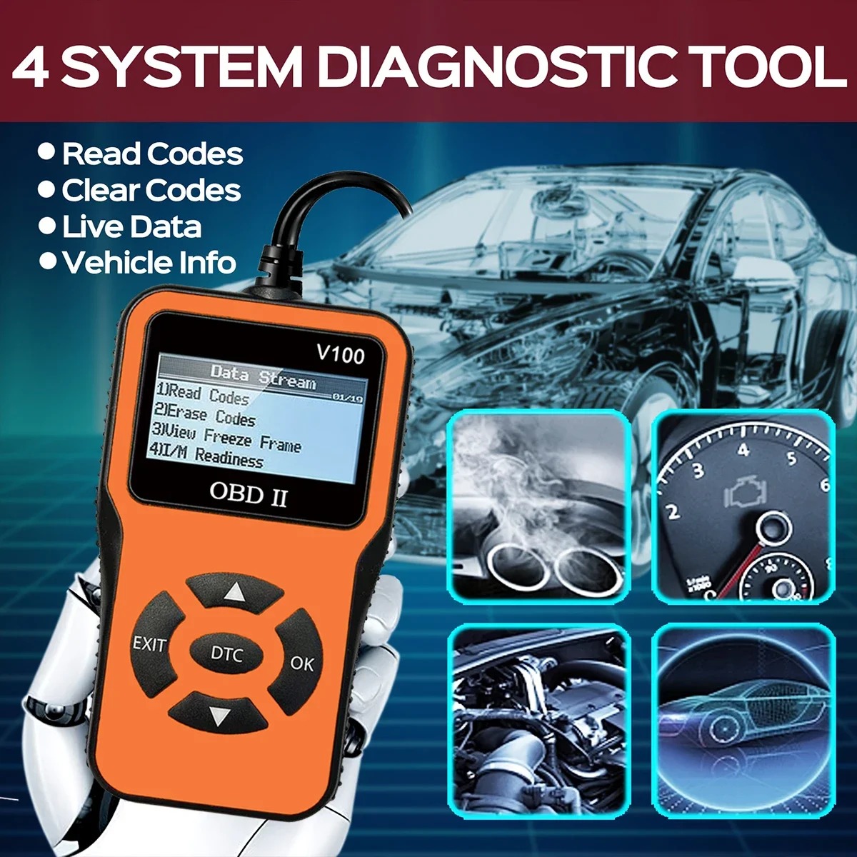 強化されたユニバーサル Obd II スキャナー車のエンジン故障コードリーダーは、診断スキャンツール、1996 年以降のエラーコードの読み取りとクリアが可能