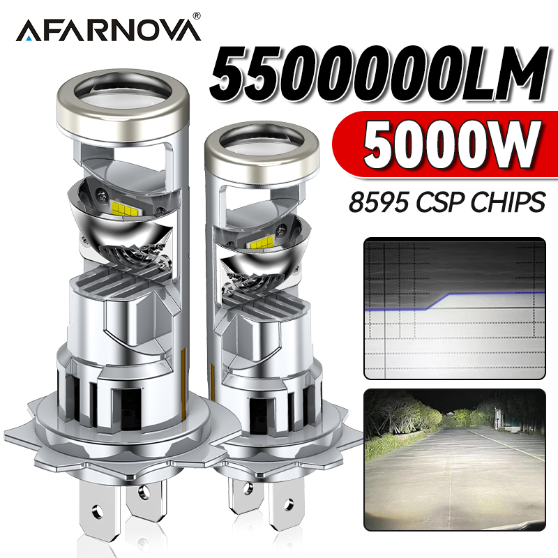 5000 ワットミニ 1:1 H7 LED プロジェクターレンズ超高輝度 H7 ヘッドライト Canbus フォグバルブターボランプオートバイライト 6000 K ワイヤレスファン