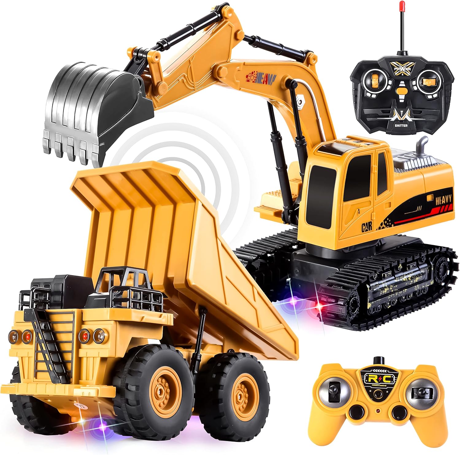 JOYFY 2 個リモートコントロール建設車両おもちゃセット摩擦動力 RC 掘削機