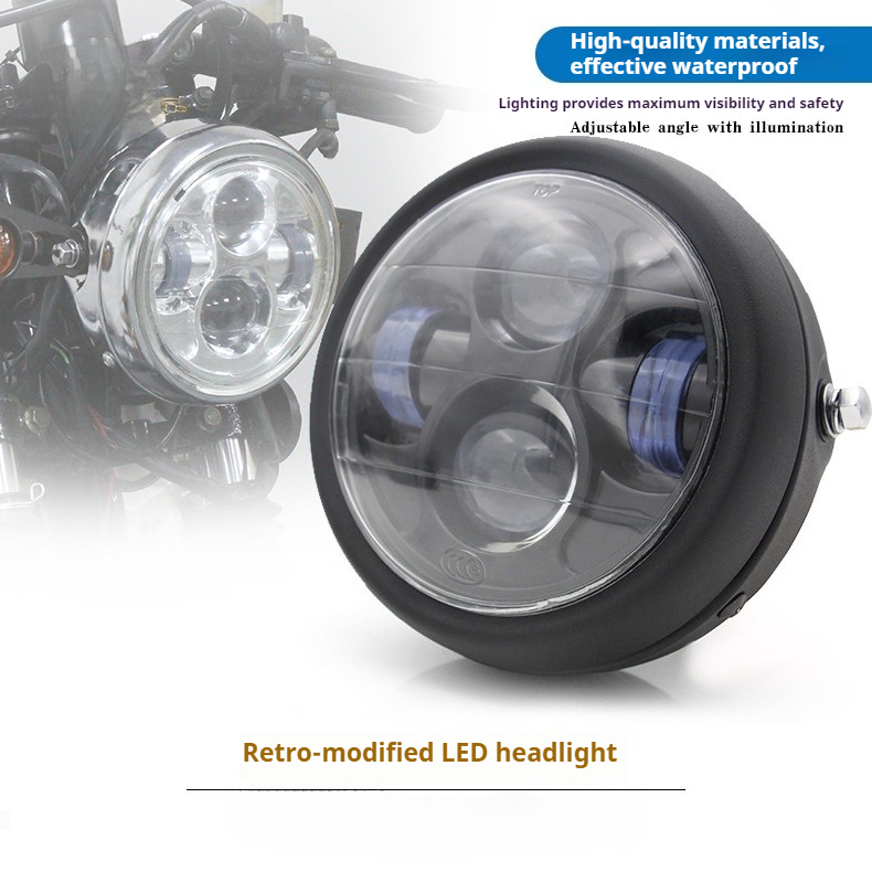 オートバイ修正された LED ヘッドライトデイタイムランニングライト金属レトロヘッドライト 12V ユニバーサルヘッドライト