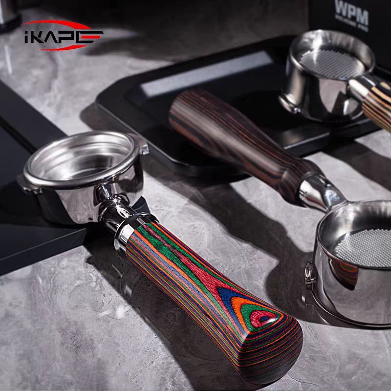 IKAPE 底なしポルタフィルター Delonghi/Barsetto/Berivlle/Lamarzocco/Flair58/ECM/Lelit/wega 色木製ハンドル 51/54/58 ミリメートル