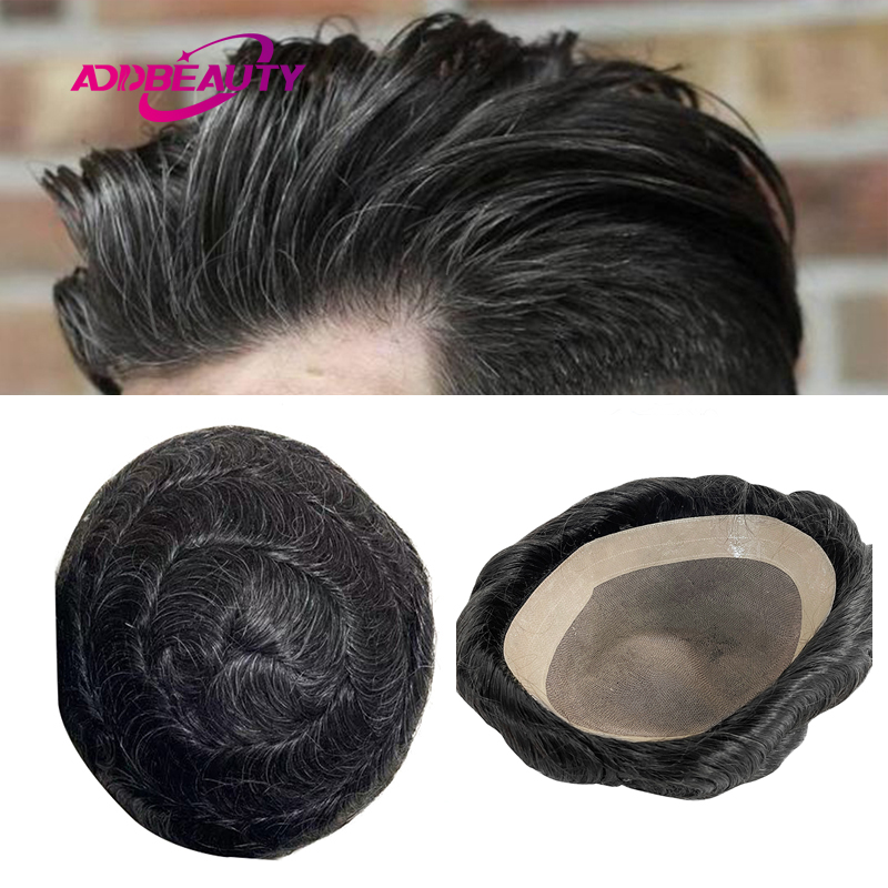 男性人毛かつらモノラル NPU インド人毛プロテーゼ耐久性のある男性かつらヘアシステムかつらナチュラルブラウン人間の生え際