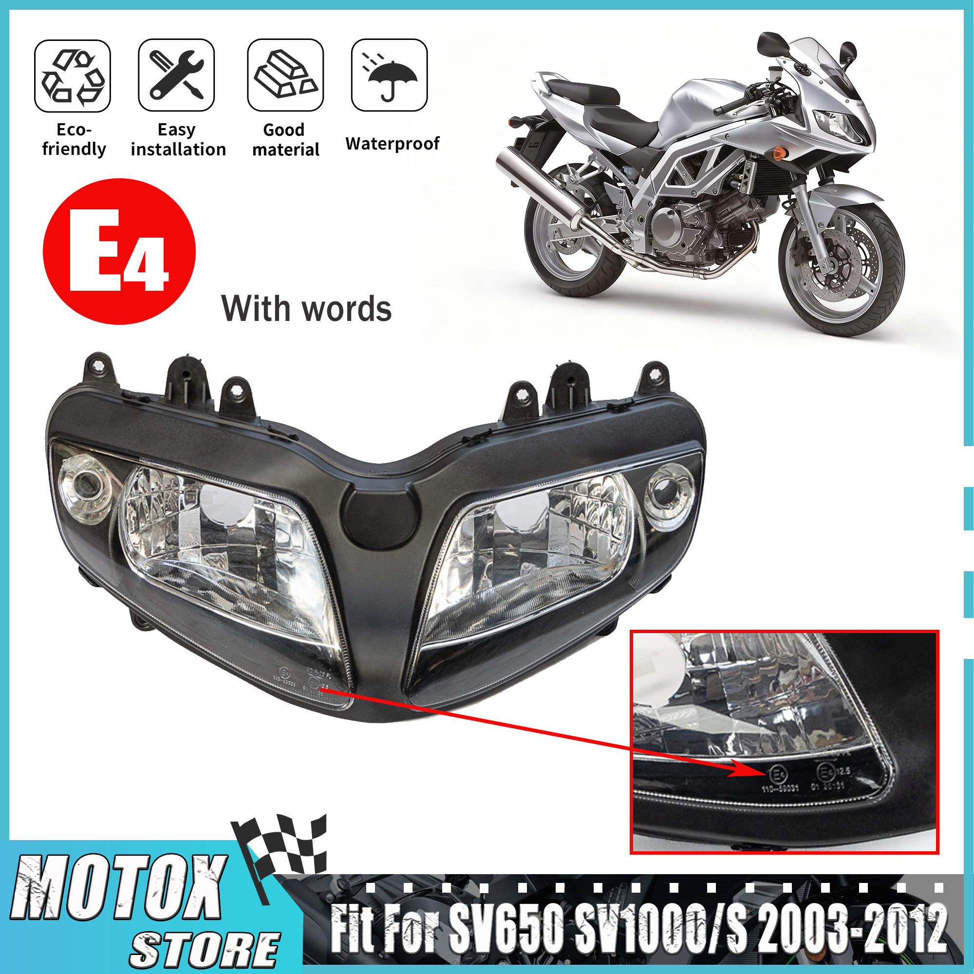オートバイのヘッドランプアセンブリ 2003-2012 スズキ SV650 SV650S SV1000 SV1000S ヘッドライト SV 650 1000 04 07 08 09 ヘッドライト