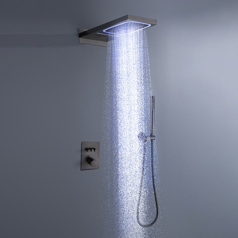 色が変わる LED レインシャワーヘッド ハンドヘルドシャワー付き滝シャワーシステム 3 機能浴室シャワー蛇口セット