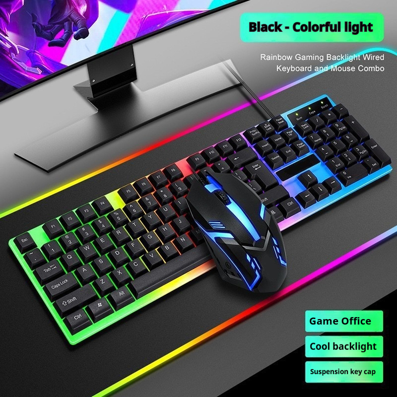 ゲームオフィスユニバーサルライト有線キーボードとマウスセットメカニカルフィールフローティングハイキーキャップゲームマウスセット新発売ホット
