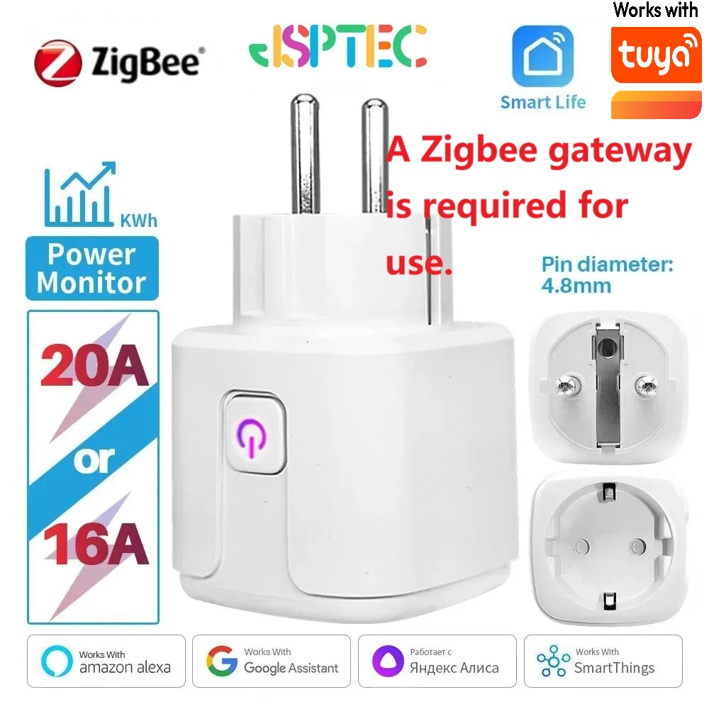 Tuya Zigbee スマートプラグ 20A EU スマートソケット電力監視タイミング機能付き音声制御 Alexa Google Home Yandex 経由