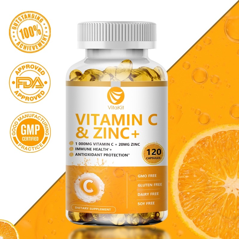 Vitakit ビタミン C 1000mg 亜鉛 20mg 120 カプセルビタミン栄養補助食品 |非遺伝子組み換え