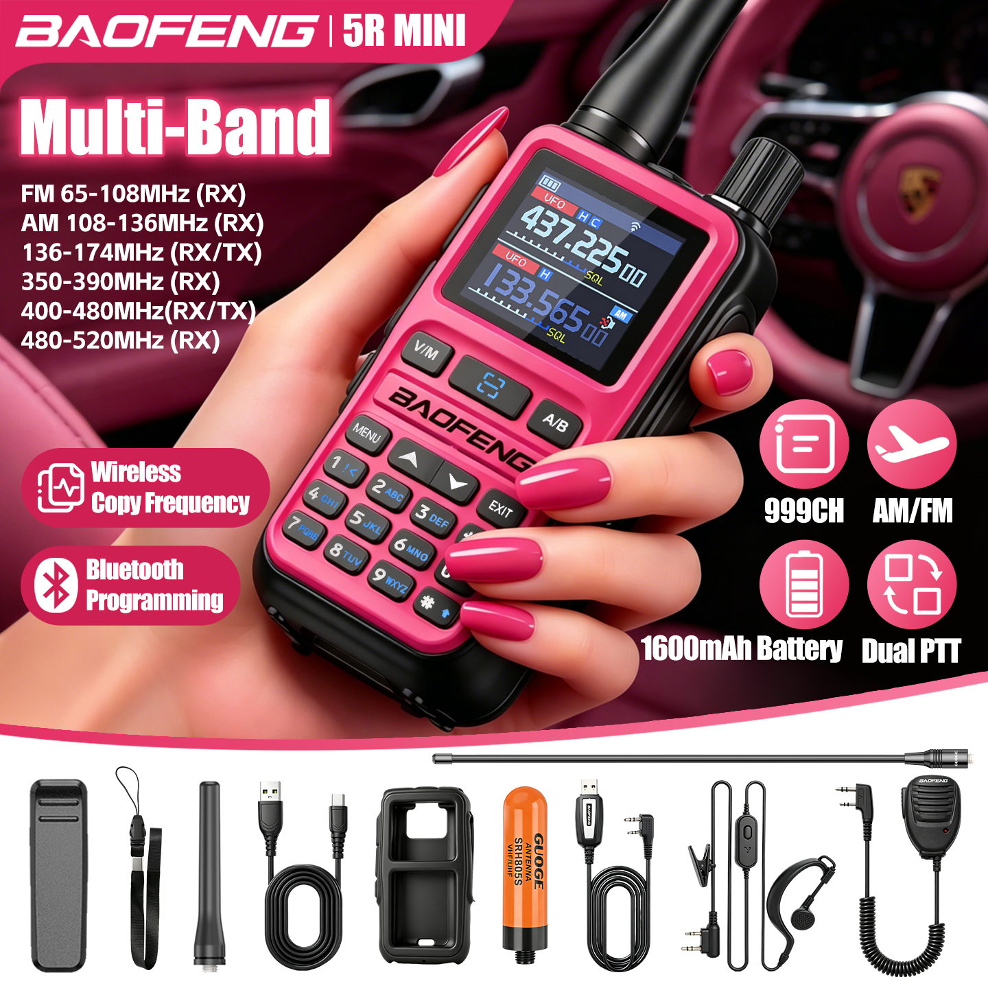 Baofeng 5Rmini トランシーバー Bluetooth プログラミング航空受信機デュアル PTT 送信機キー屋外旅行 Baofeng ハンドヘルド ra