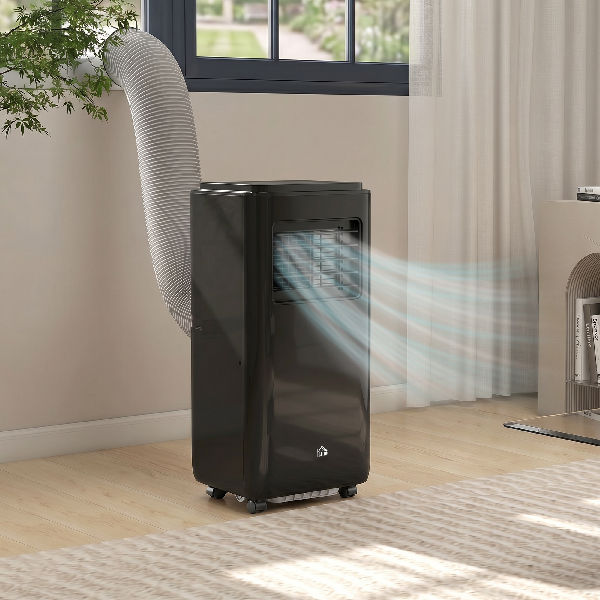 10000 BTU モバイル エアコン 440 平方メートルFt.、除湿ファン自動スリープ、24 時間タイマーオン/オフ付き、ウィンドウキット、ブラック