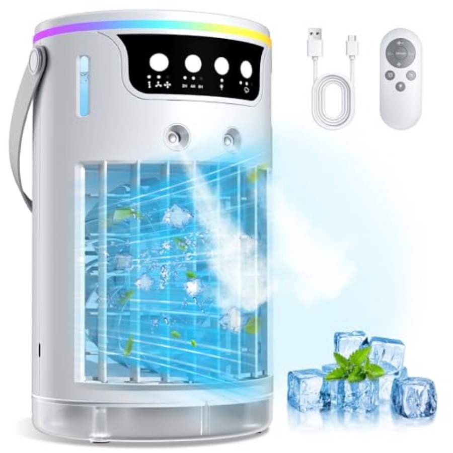 ポータブルエアコン、パーソナル蒸発空気クーラー1200ML、ACミニACのような冷気を吹き出す氷冷却ミストファン付き