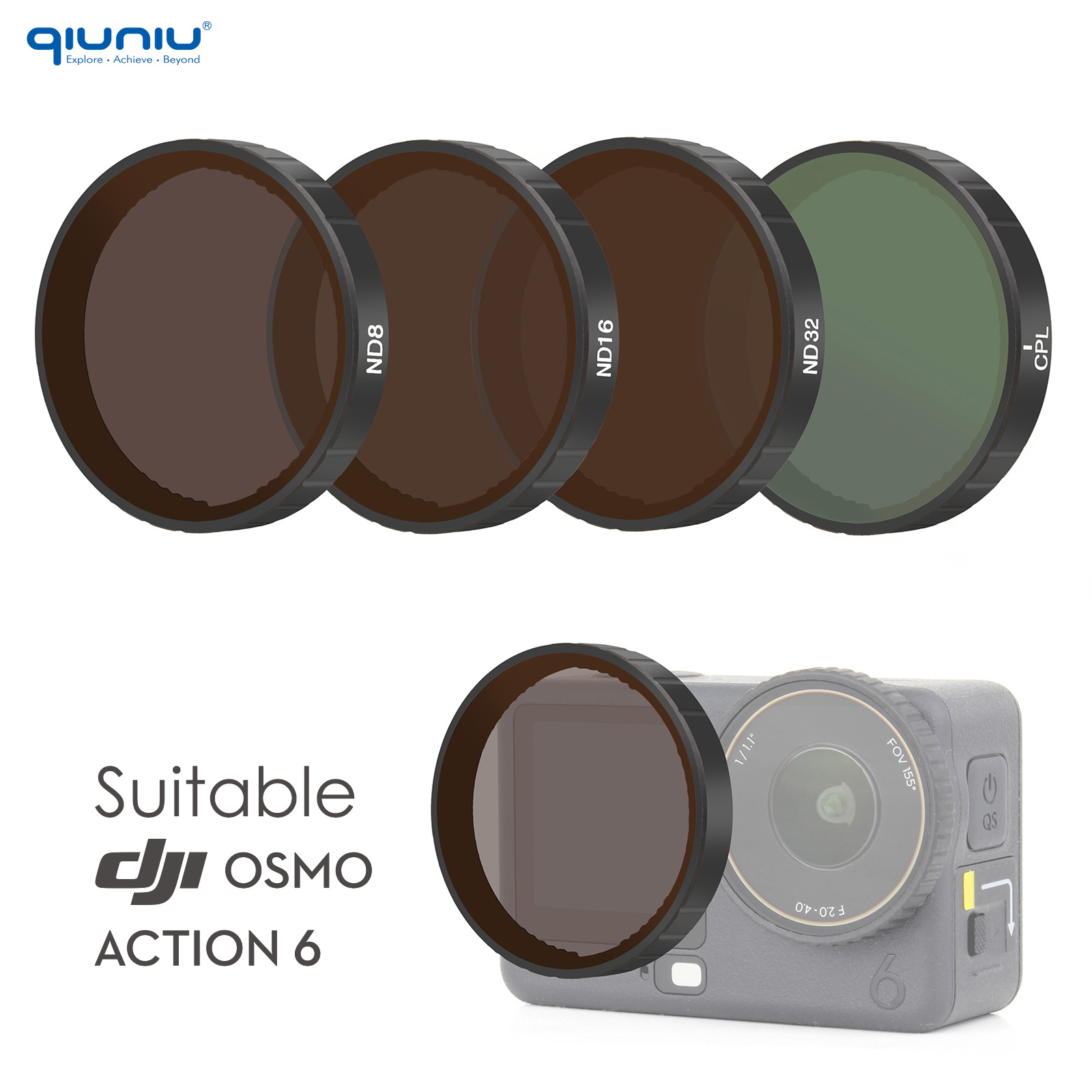 QIUNIU 4 個 CPL ND8 ND16 ND32 レンズセットフィルター DJI OSMO アクション 6 アルミ合金フレーム ND CPL フィルター DJI アクションカメラ用