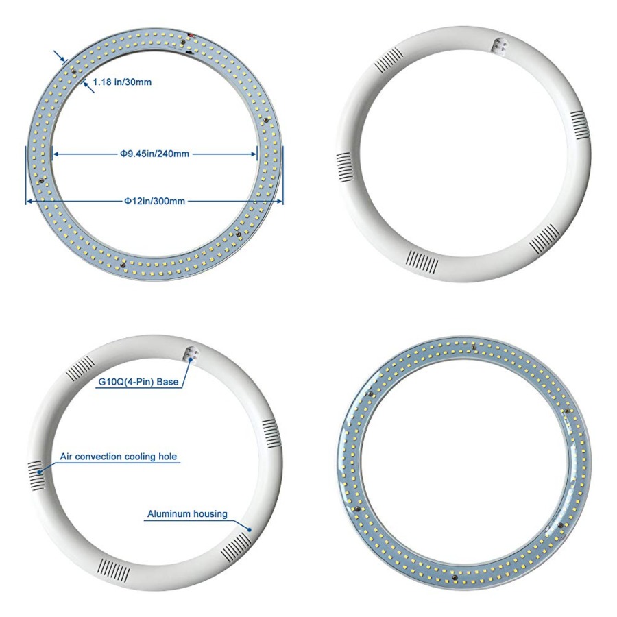 T9 LED Circline 電球、12 インチ 2700LM LED 円形シーリングライト、22W クリアカバー 6000K 昼光色交換用 32W Circu