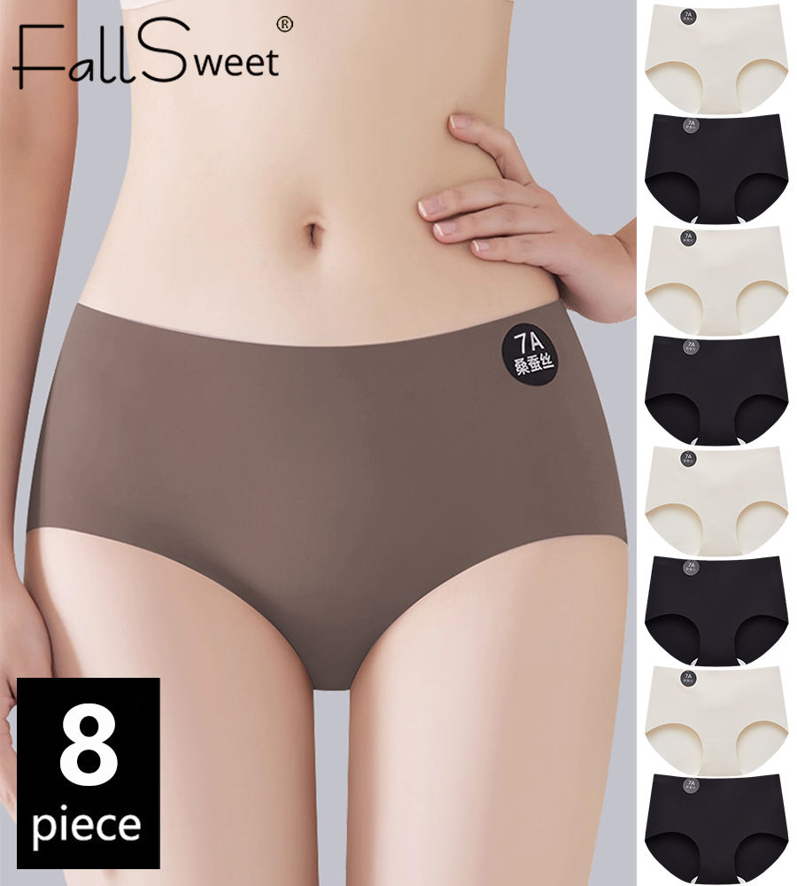 FallSweet 8 個シームレスマルベリーシルクパンティー女性のための超薄型高弾性目に見えないブリーフソフトで快適なランジェリー M-2XL