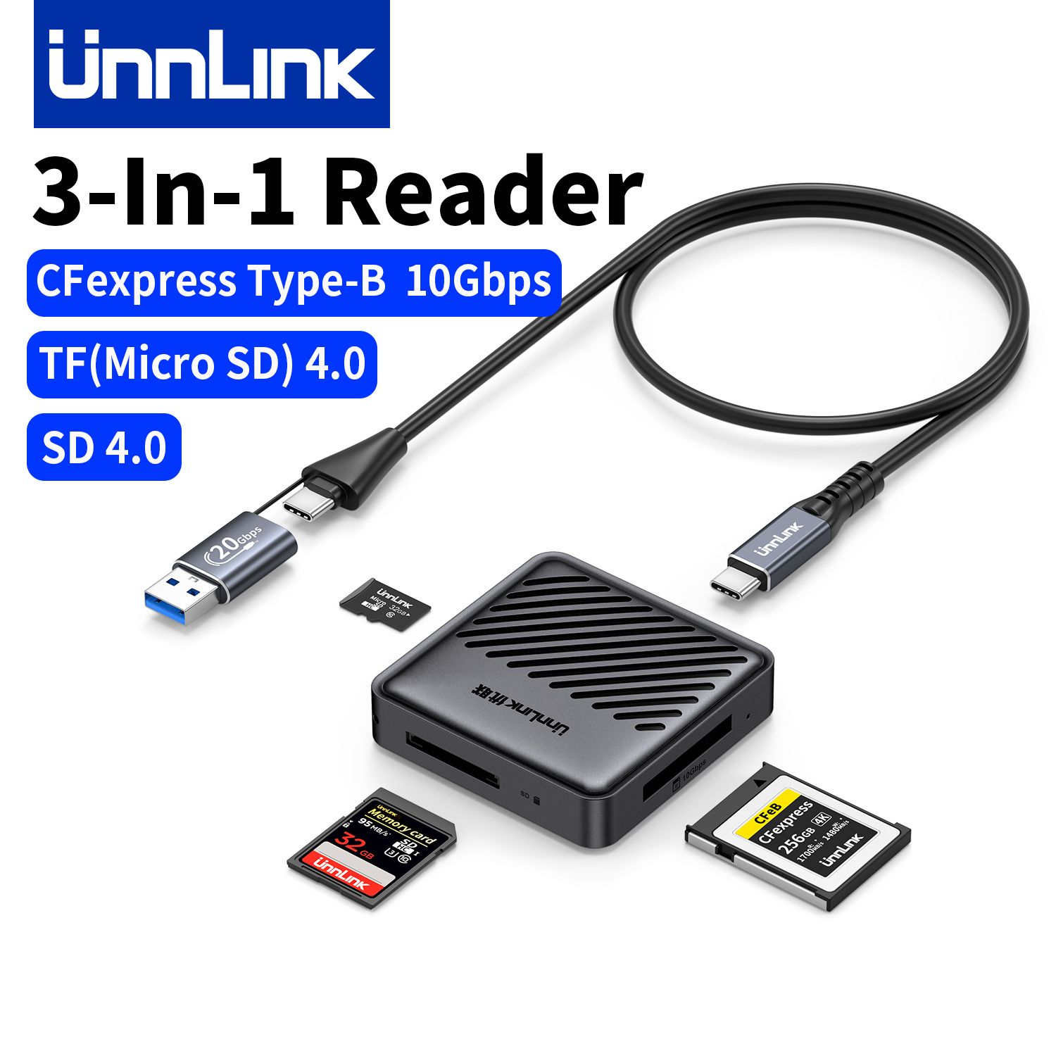 Unnlink 3-in-1 CFexpress Type-B カードリーダー 10Gbps USB 3.2 Gen 2、サポート USH-II SD 4.0 / TF Micro SD 4.0、Magsafe 磁気