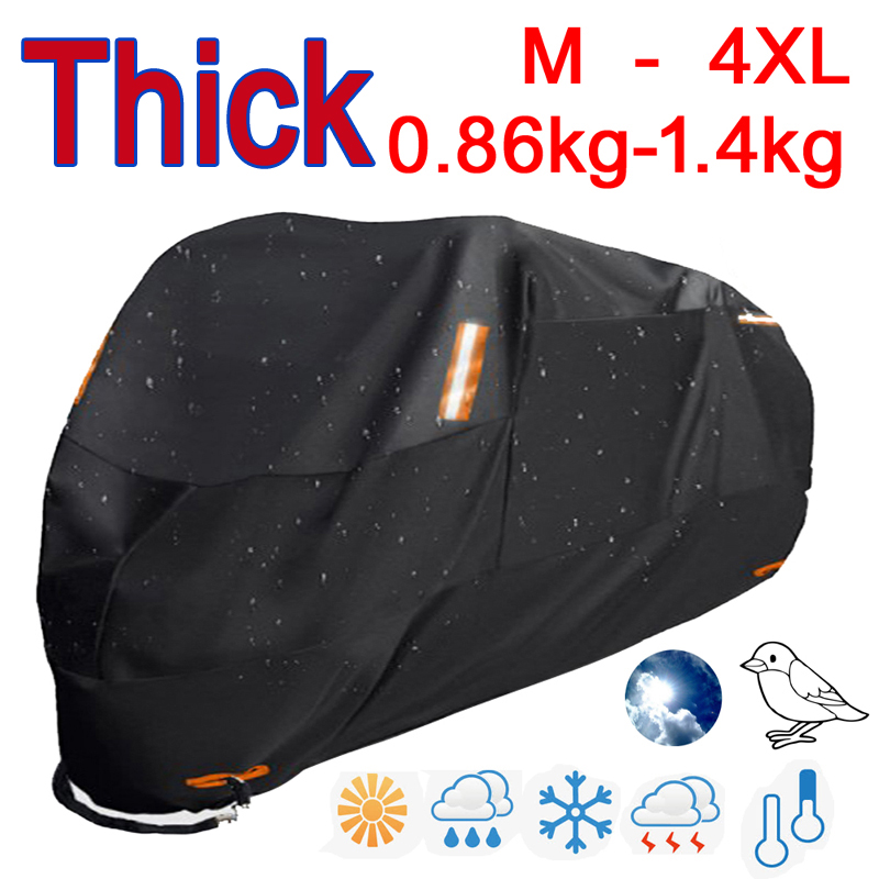 厚い 300D オートバイカバーブラックデザイン防水モーター塵雨雪 UV プロテクターカバー屋内屋外 M L XL XXL 3XL 4XL