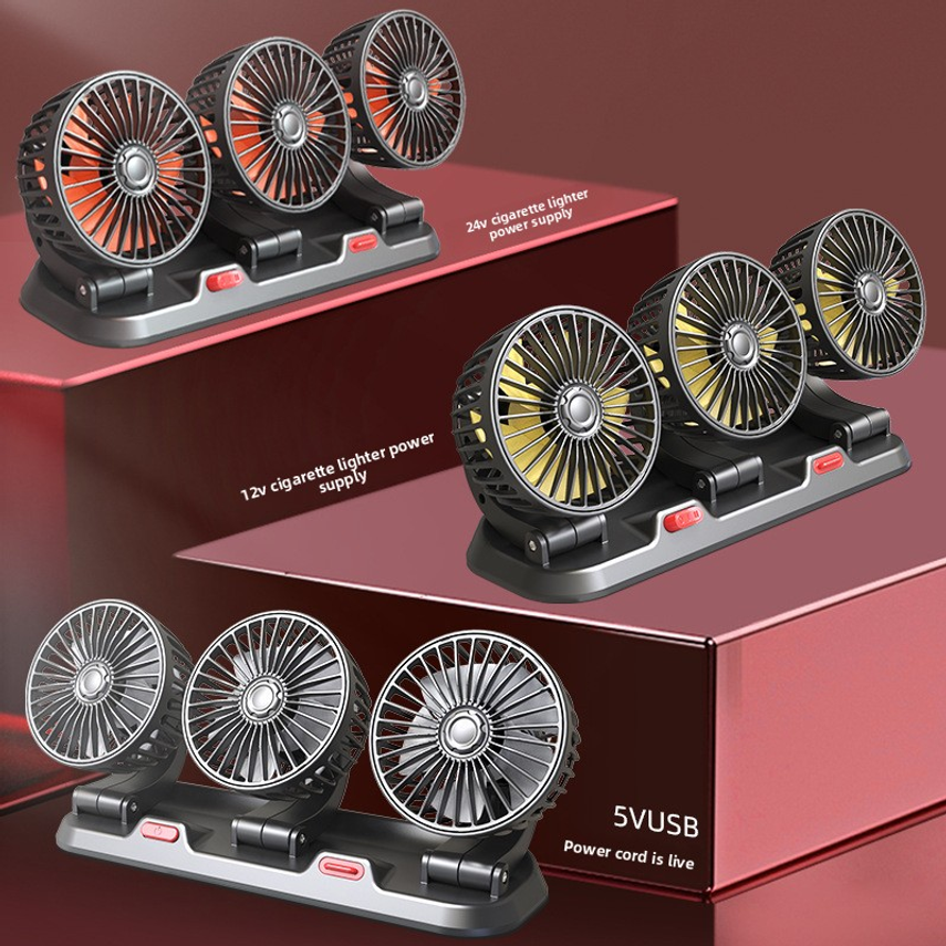 カーアクセサリー: 大型トラック用 24v 車ファン、12v 強力な強風 USB インターフェース多機能デュアルヘッド電動ファン