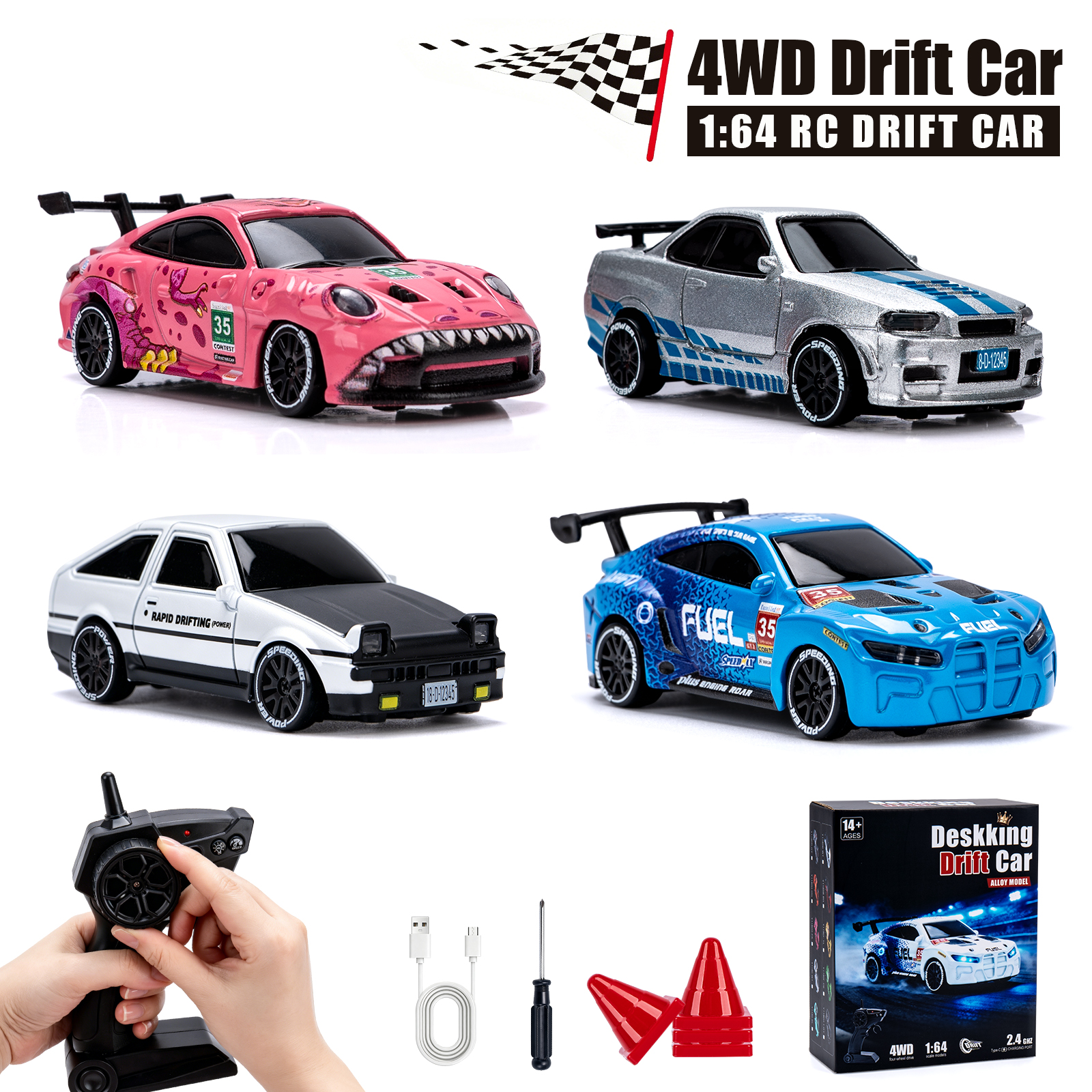1/64 高速ドリフト RC カーライト 2.4 グラム 4WD リモートコントロールカーデスクトップミニレーシングカーフルプロポーションカーモデルギフト