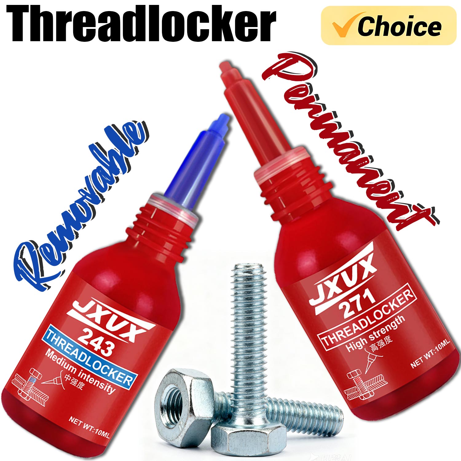 JXVX 243/271スレッドロック剤赤青ネジ用接着剤ねじロック剤嫌気性接着剤緩み防止漏れ防止ねじロック剤ナット、ボルト、ファスナー、金属の緩みと漏れを防止します。