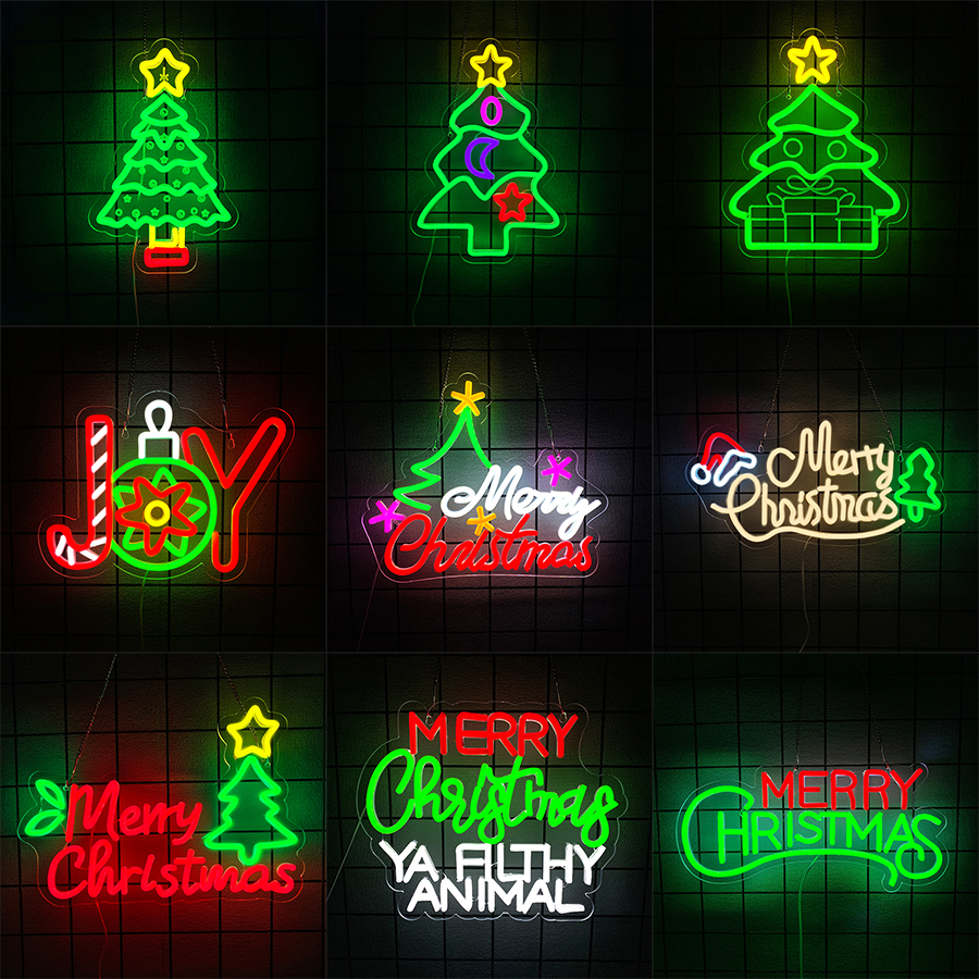メリークリスマスネオンサイン 壁装飾用 クリスマスツリーネオンサイン 鮮やかなLEDネオンライトアップサイン パーティー装飾用 USB電源