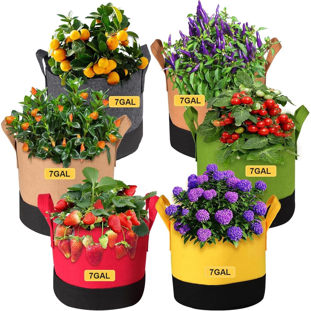 7 ガロン、屋外の庭の野菜、花、果物の植栽用ハンドル付き布製植木鉢 6 個パック
