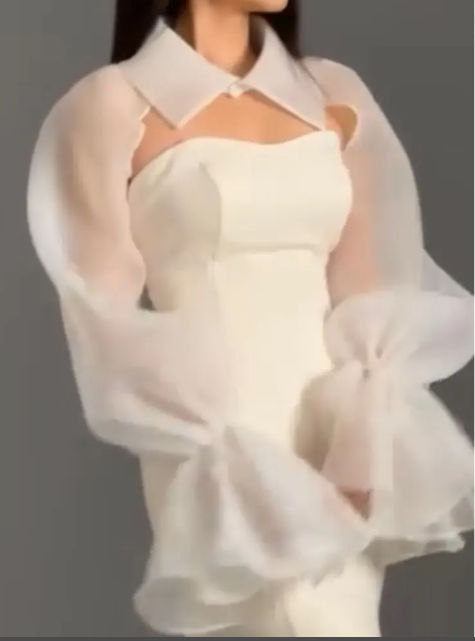 オーガンザ結婚式ボレロ長袖襟付き花嫁すくめブライダルケープフォーマルパーティー女性 Jacekt カスタムメイド