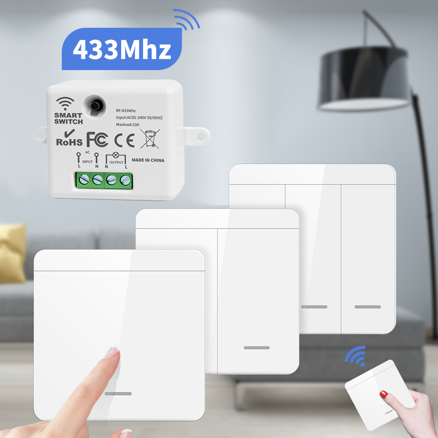 ワイヤレススマートスイッチライト 433MHz 1/2/3Gang 86 壁パネルスイッチリモコンインタラプタ 10A 110V 220V LED ランプ用