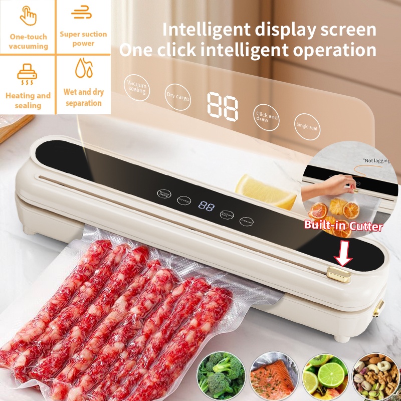 電動真空シーラー内蔵カッター食品鮮度保持真空包装機ドライ/ウェット適用キッチン食品シール機