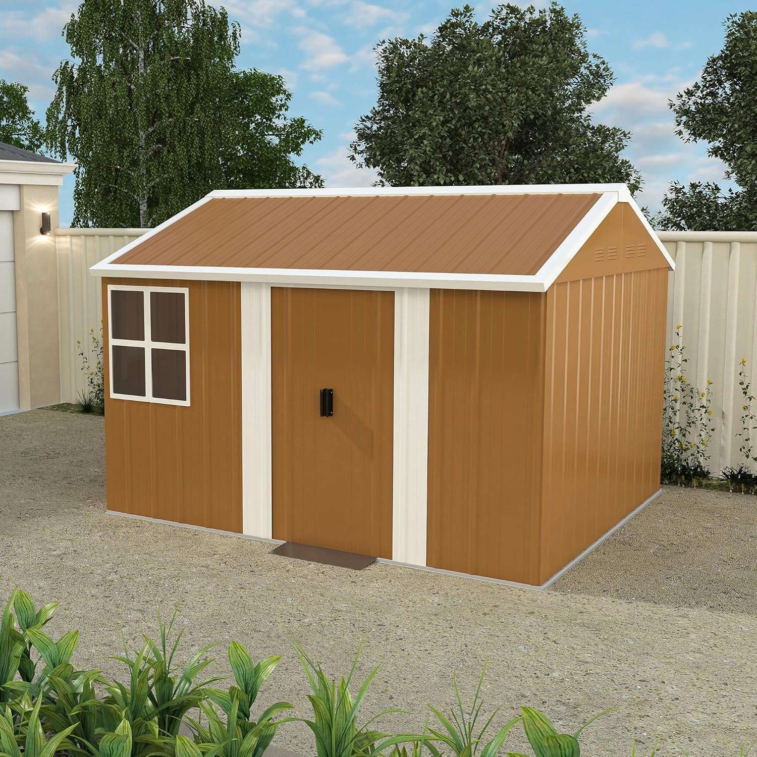 8X10 フィートの屋外物置小屋、窓、ロック可能なドア付き