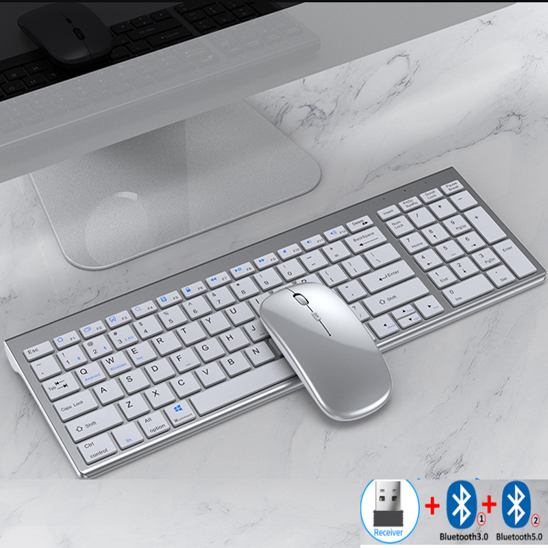 スリム充電式スペイン語/ヘブライ語 Bluetooth キーボードとマウスセット ラップトップ用 2.4G USB ワイヤレスキーボードとマウスコンボ 韓国語