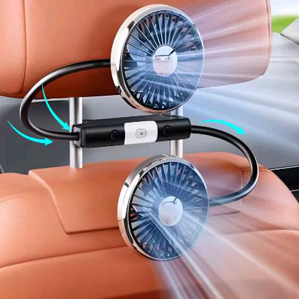 車のヘッドレスト 3 速度調整可能な冷却 USB ファンデュアルヘッド独立スイッチファン後部座席 360 度回転可能なファンライト付き