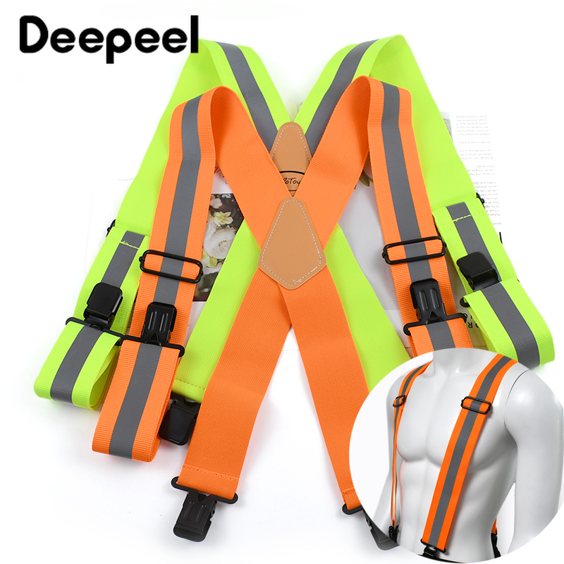 Deepeel 5*110 センチメートル成人男性サスペンダー X タイプ 4 クリップ中かっこ調整可能な蛍光ストラップ仕事男性気を付けろ弾性ワイドベルト