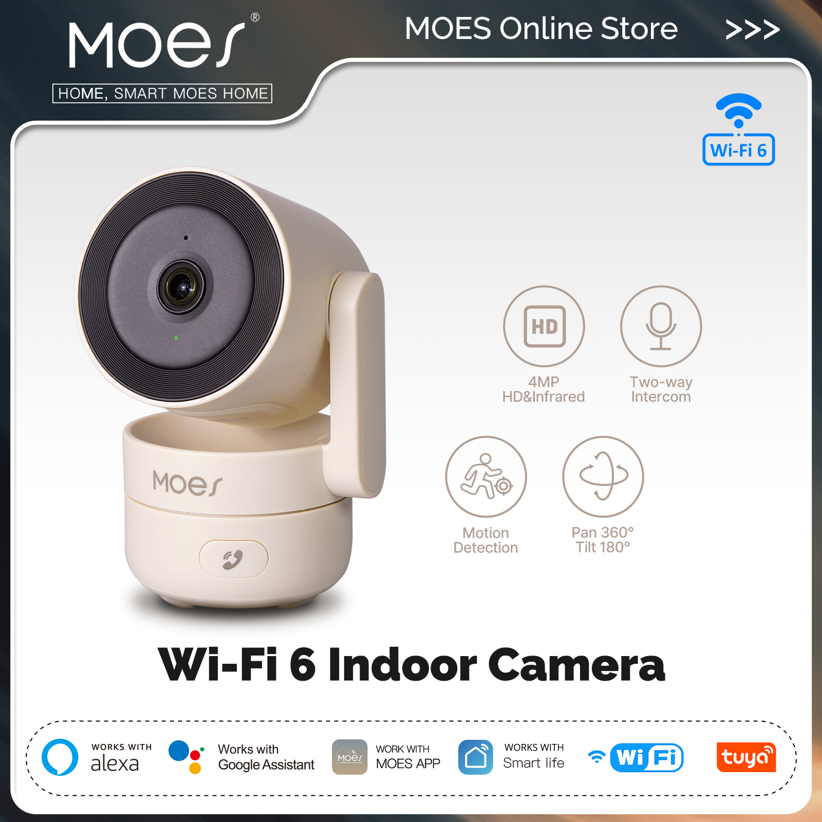 MOES Tuya Wi-Fi 6 スマート屋内 4MP HD セキュリティ パン/チルト カメラ モーション トラッキング