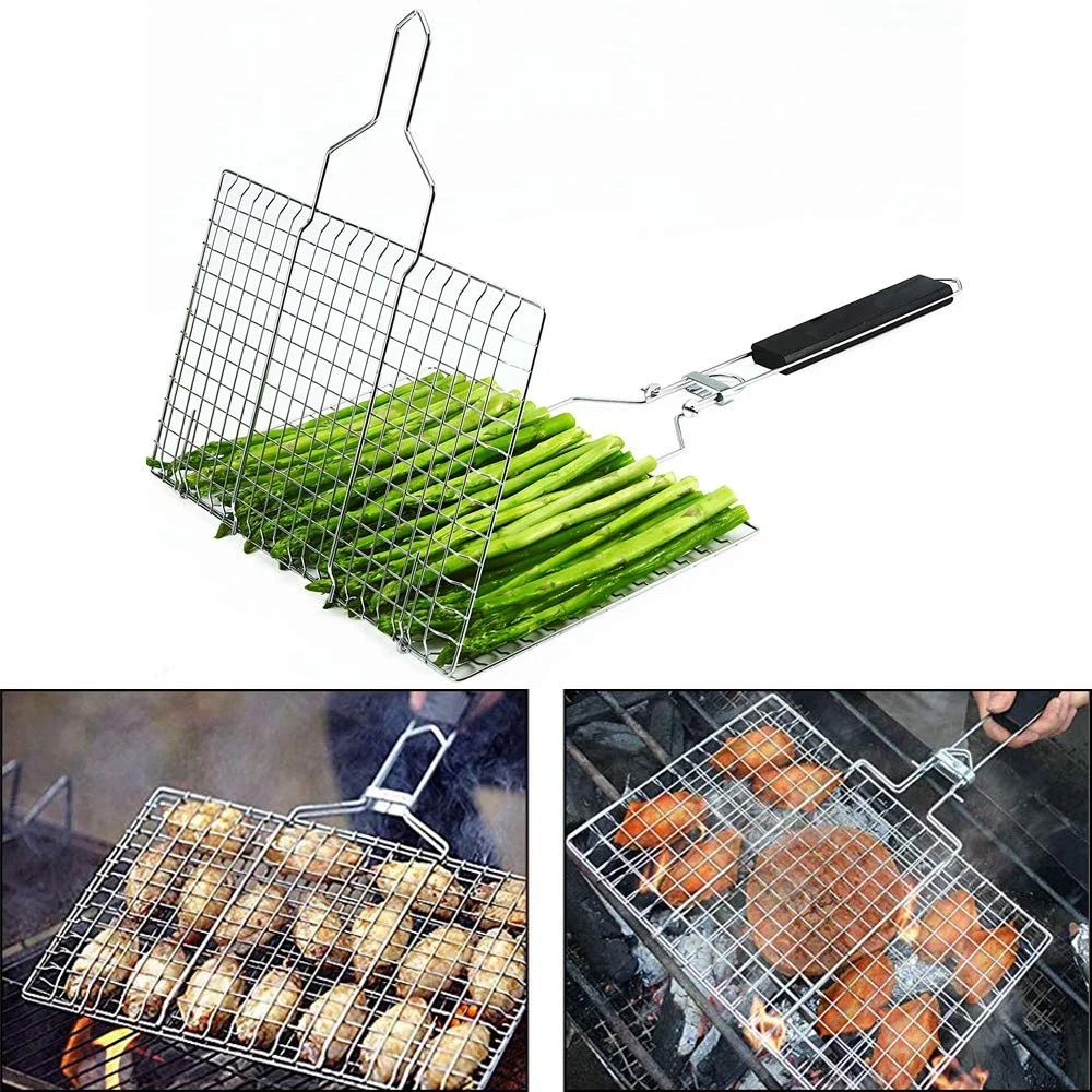 ステンレス鋼バーベキューメッシュノンスティックグリルバスケットグリルメッシュマット肉野菜ステーキピクニックパーティーバーベキューツール