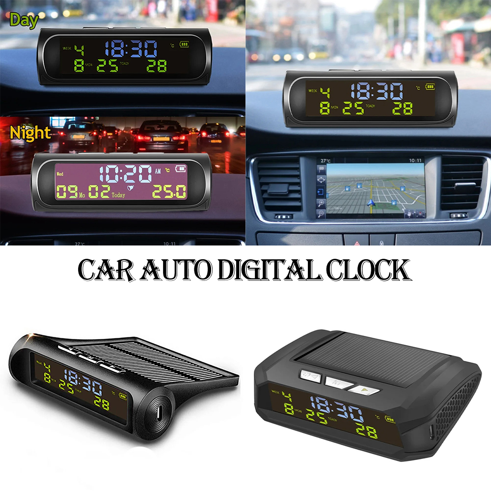 車の自動車デジタルソーラー時計 LCD 時刻日付車載温度計 ABS PC 素材 DC5V ダッシュボード時間表示アクセサリー