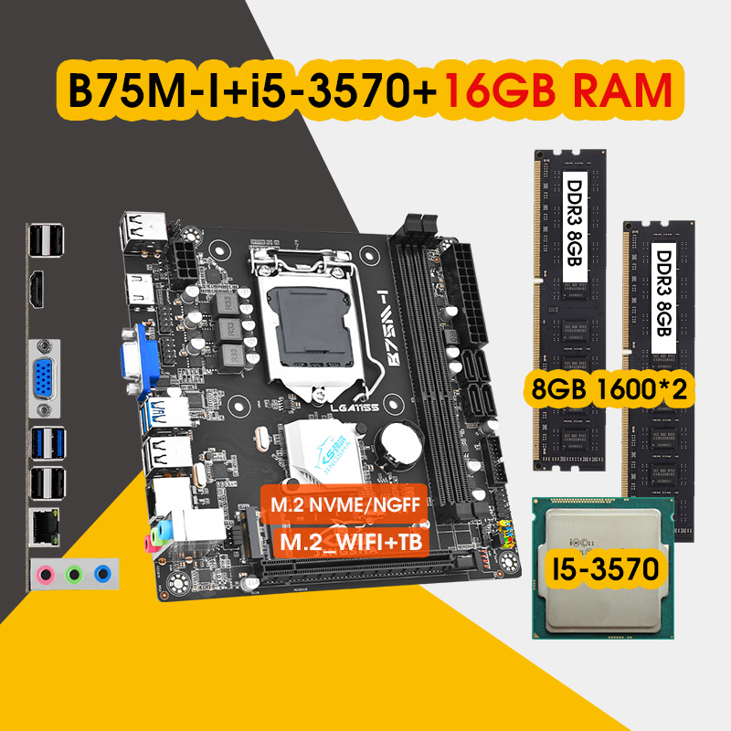 B75 M-I ミニマザーボード ITX デスクトップ LGA 1155 セット Core I5 3570 CPU (2*8GB) = 16G 1600MHz RAM DDR3 PC メモリ B75 マザーボード