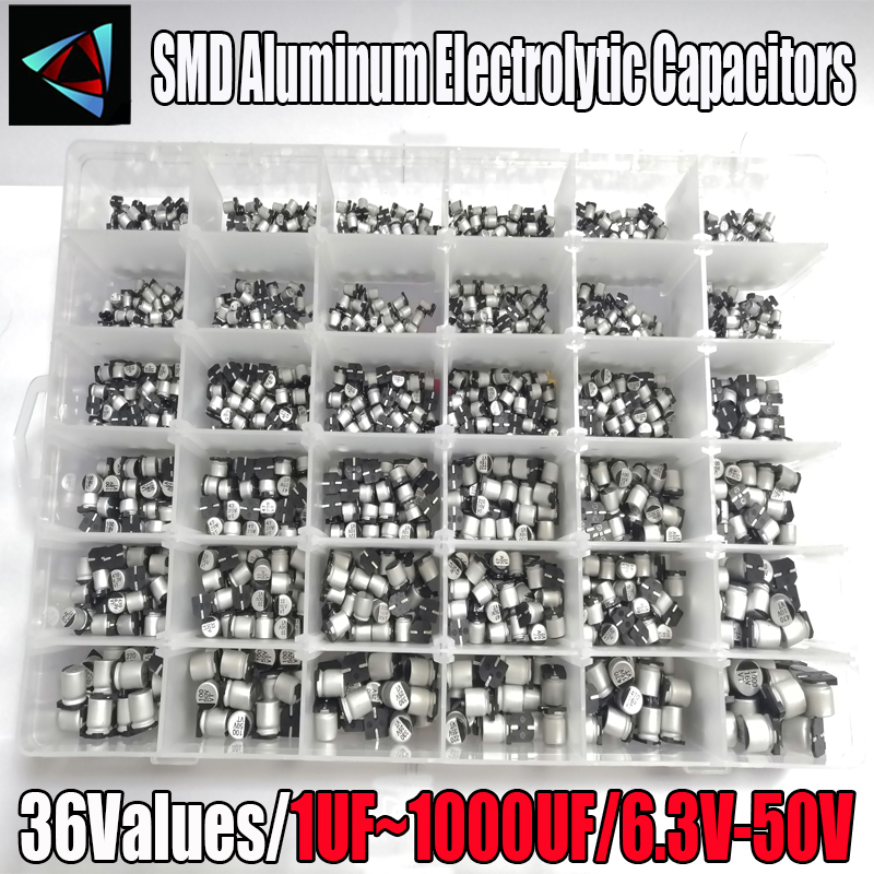 400/1500 ピース/ロット 1UF 〜 1000UF 6.3V-50V 24/36 値 SMD アルミ電解コンデンサ詰め合わせキットボックス