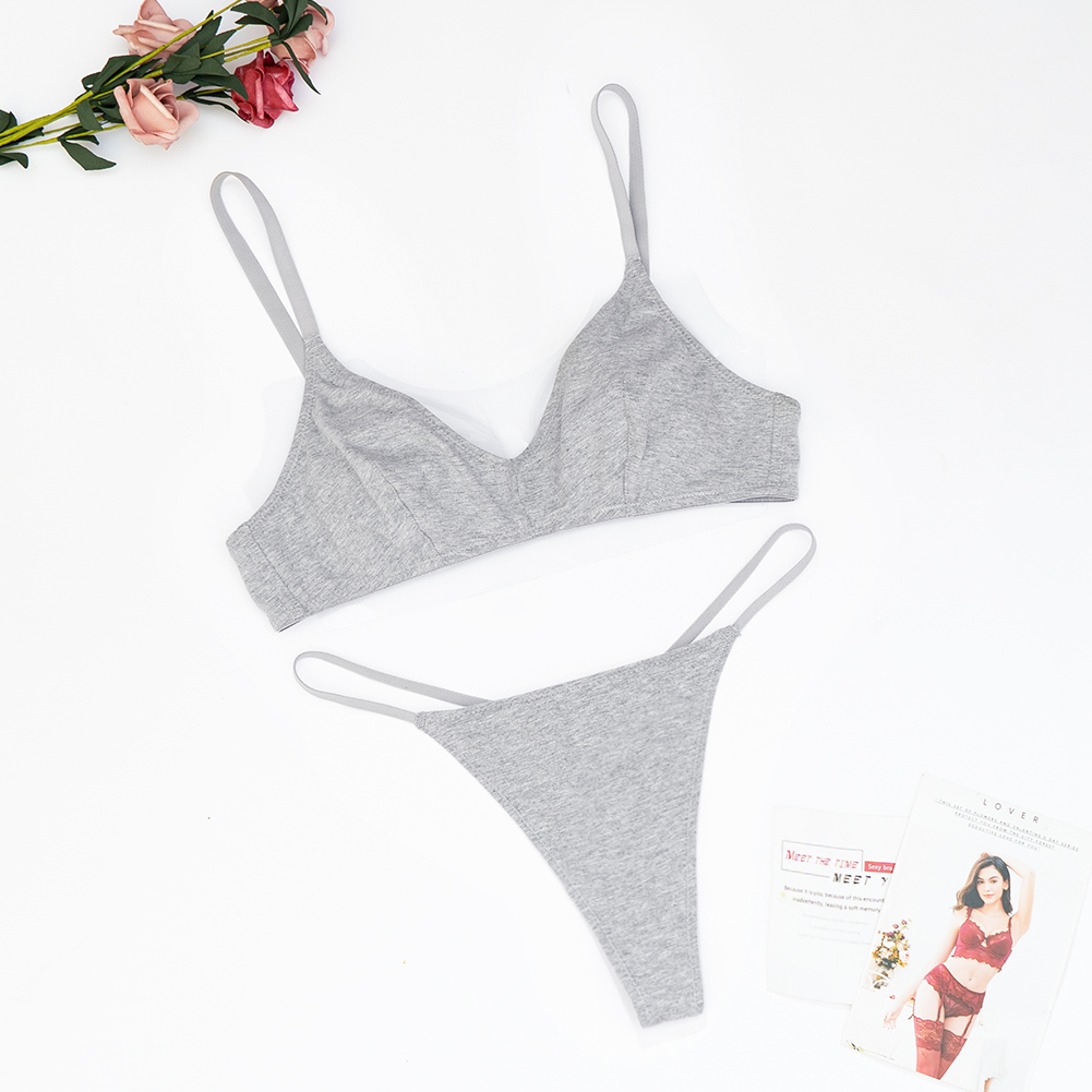 Varsbaby 女性綿ブラジャー下着セットノンワイヤーバックレスブラジャーセクシーな Tバック薄いストラップ G ストリングアクティブスポーツセット