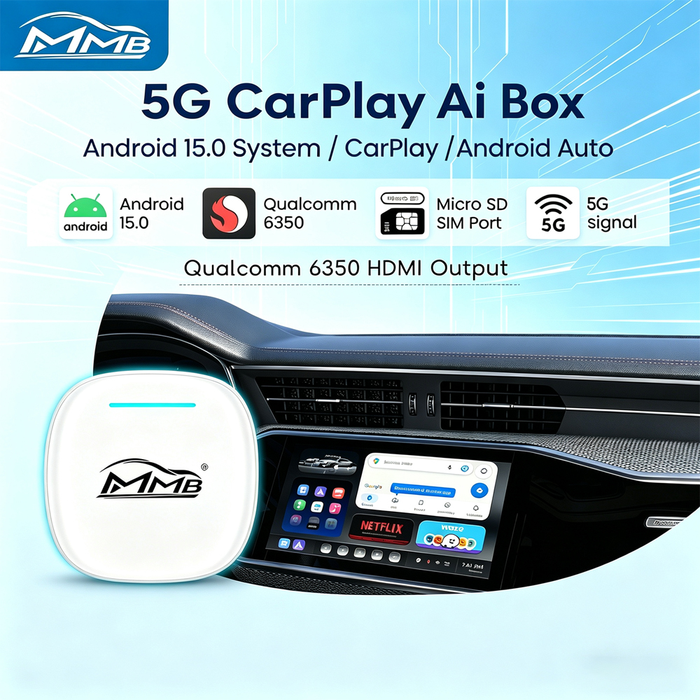 3in1 MMB MAX スマートボックス CarPlay ワイヤレス Carplay Android 自動 Android15 QCM6350 8 コア GPS WiFi 5G SIM AI ボックス Youtube Netflix 用