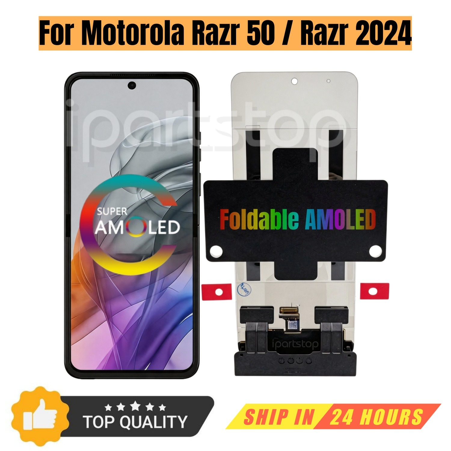 iParts 交換用新しい折りたたみ AMOLED ディスプレイ Motorola Razr 50 5G 2024 XT2453-1 フロントタッチスクリーンデジタイザアセンブリ OEM