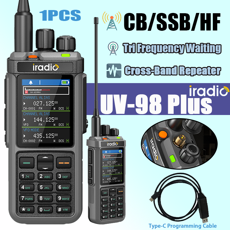 Iradio UV-98 PLUS トランシーバー エアバンド 10W クロスバンドリピーター LSB CW CB SW MW LW SSB HF マルチバンド 1024CH ハム双方向ラジオ