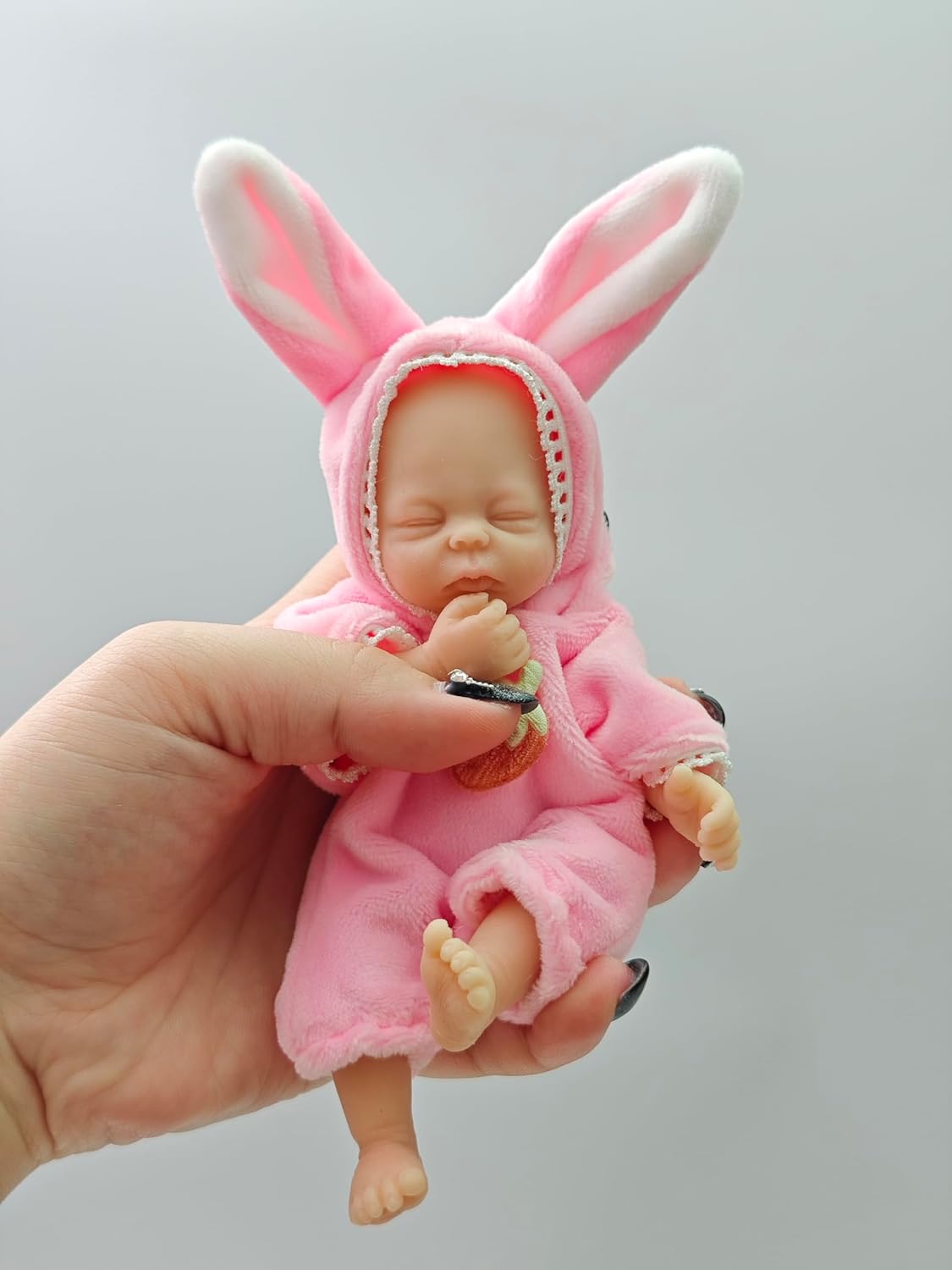 Reborn Baby Doll 5.5 Inch Silicone Full Body Miniature Babies Sleeping Girl with Pink Bunny Clothes for Kids Christmas Gift