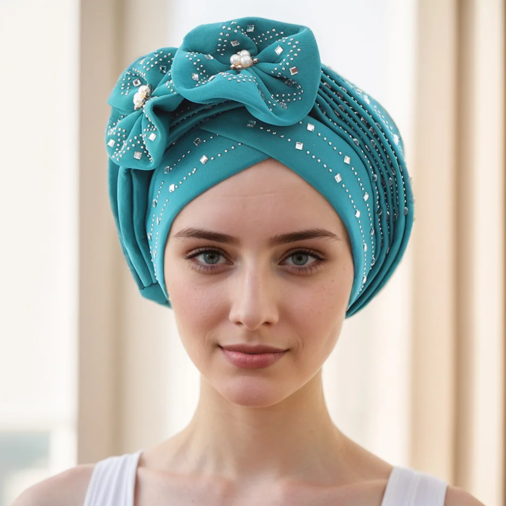 ダイヤモンドアフリカキャップ麻生桶ヒジャーブ Gele Headtie 既製ターバンヘッドラップイスラム教徒の女性の帽子自動キャップ Headtie 麻生桶 Gele