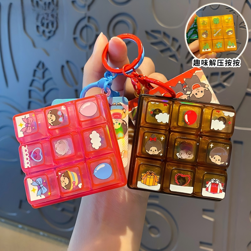 Monchhichi Keycap Keyboard Fidgets Anti Stress Squishy Keychains 4/9 Key Fidget Clicker Keyboard Key Caps 키캡 클릭커