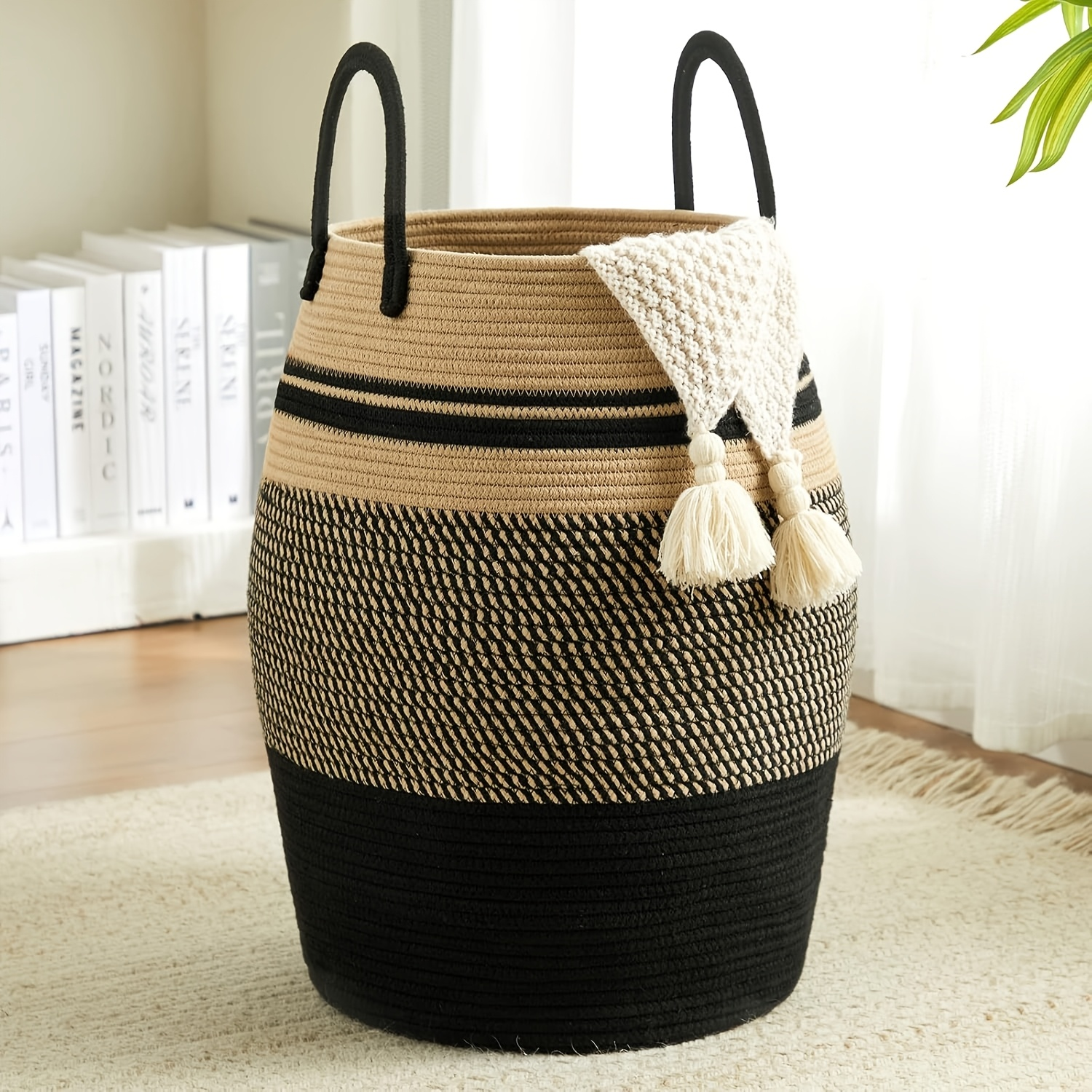 1pc Large Bohemian Laundry Hamper Basket- Foldable Tall Clothes Hamper with Extended Handle, Fabric Oval Storage for ' Room, Dorm, Hotel- Space-Saving Cloth Basket 55.88cm Height, Laundry Hampers