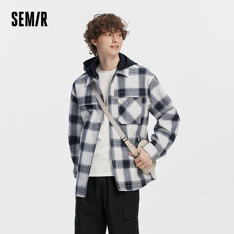 Semir 男性ジャケット取り外し可能なフードチェック柄ポケットアウトドアカジュアルスタイル快適な秋軽量アウター 2026